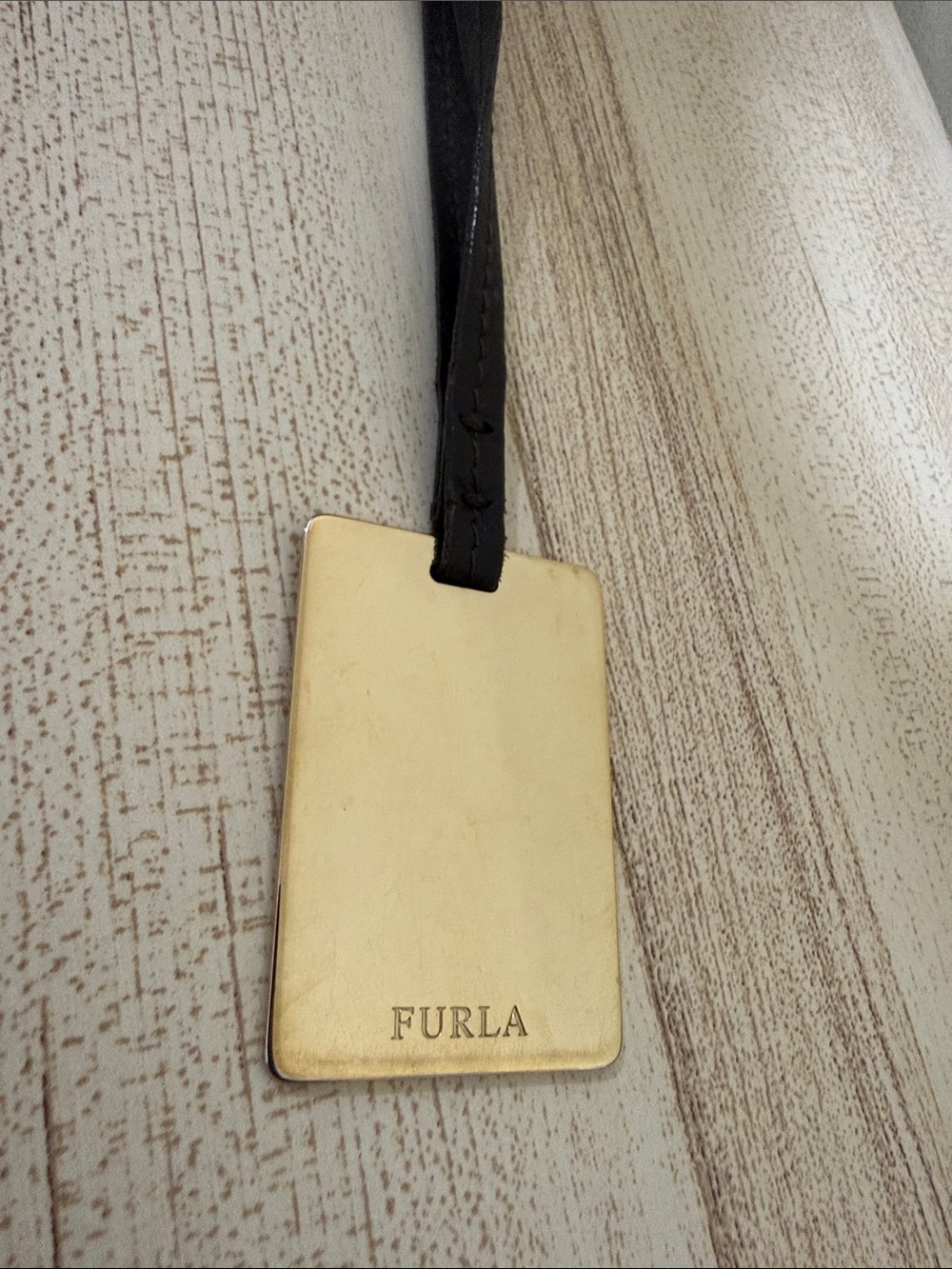 Authentic Furla Bag Charm Gold plated with Brown leather strap collectible